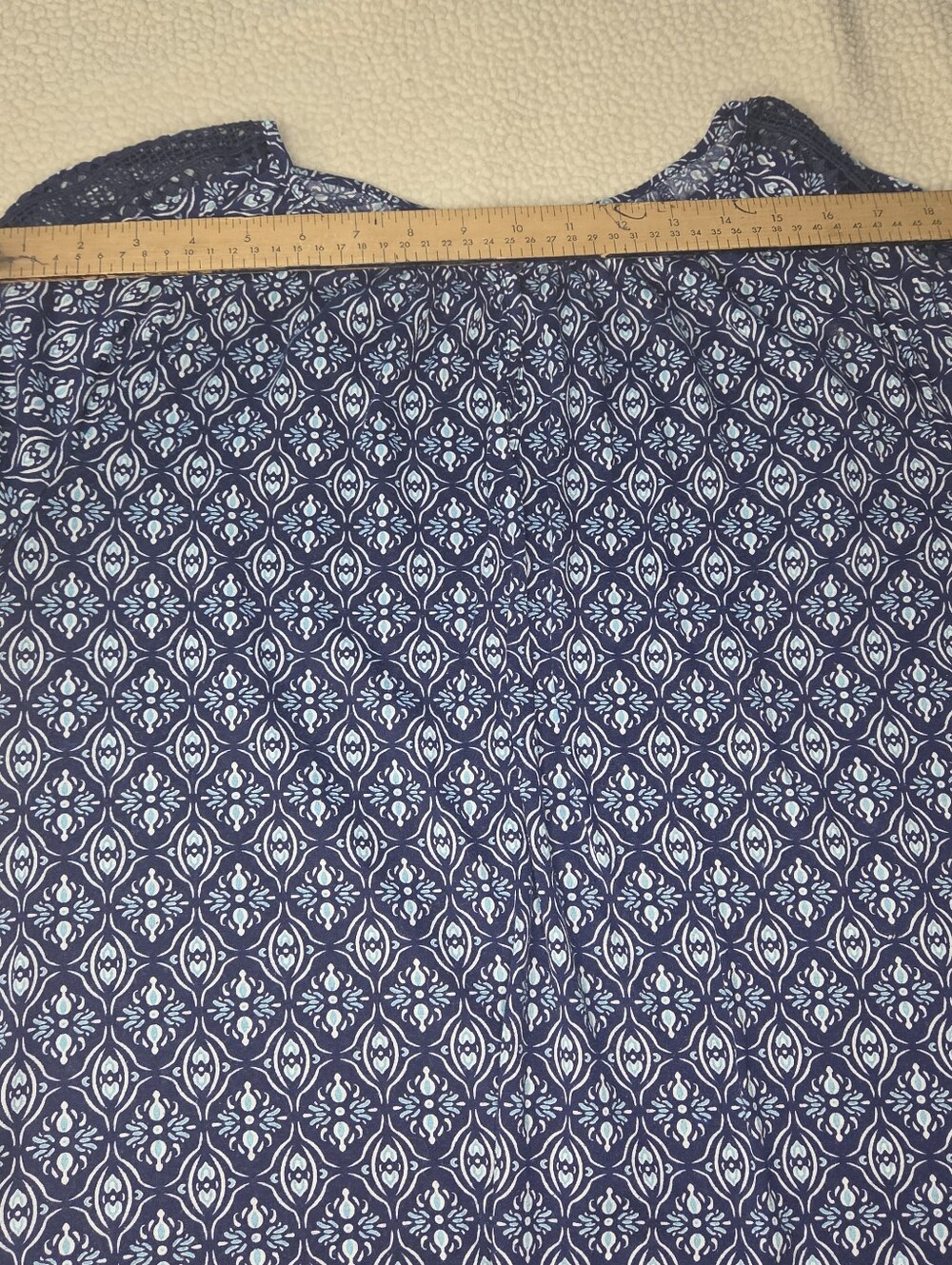 St. John's Bay Navy and White Geometric Long-Sleeve Blouse - Picture 5 of 7